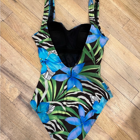 Gottex Blue and Green Floral One Piece Swimsuit - Picture 2 of 3